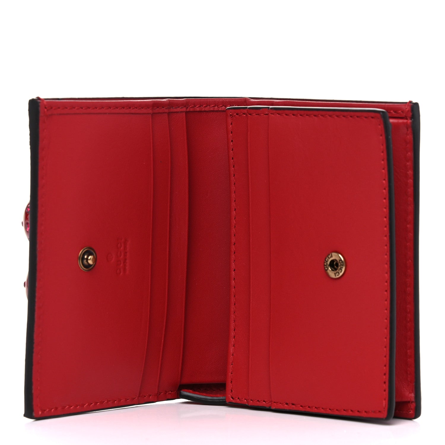 Gucci GG Supreme Monogram Cherry Embellished Card Case Wallet Hibiscus Red 5 of 8