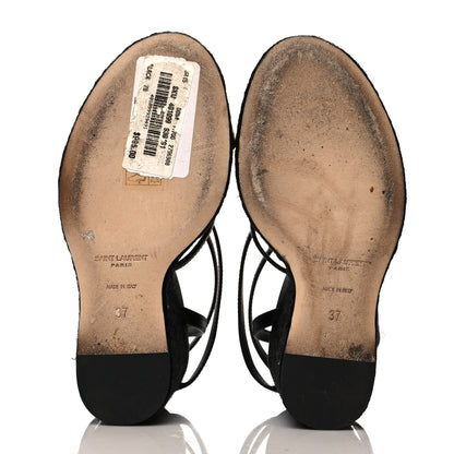 Saint Laurent Calfskin Cassandra Espadrille 105 Wedges 37 Black 5 of 7