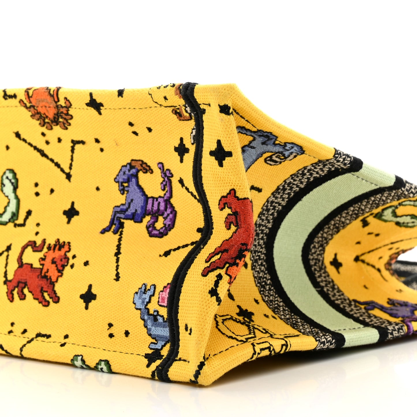 Canvas Embroidered Small Pixel Zodiac Book Tote Yellow Multicolor