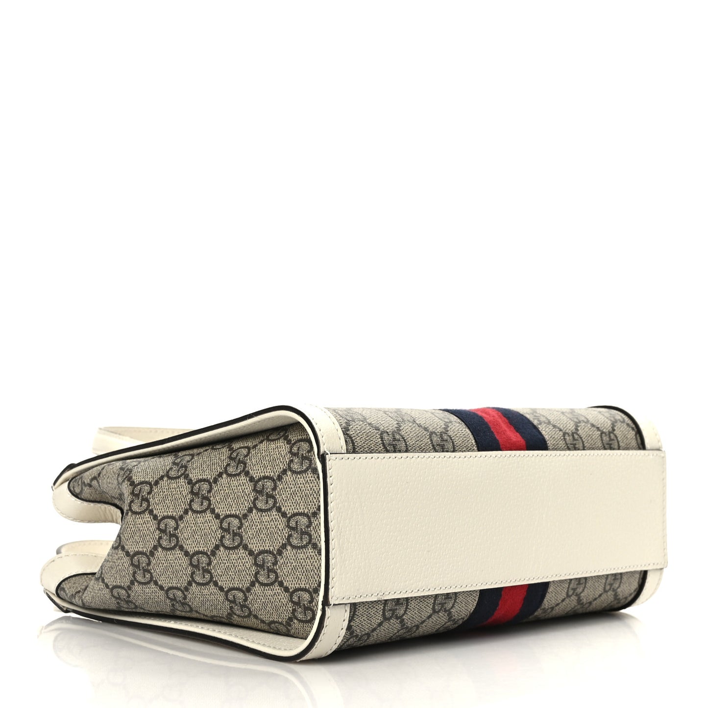 GG Supreme Monogram Textured Dollar Calfskin Web Small Ophidia Tote Bag Beige Ebony Mystic White