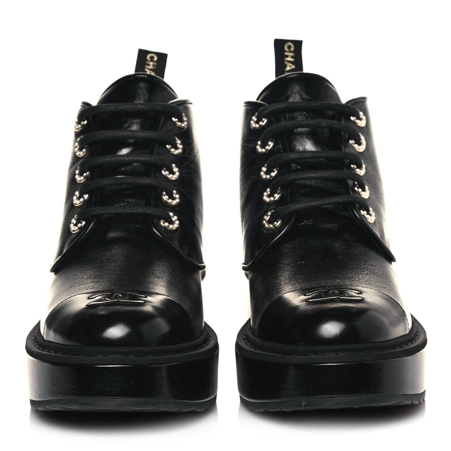 Shiny Calfskin Pearl Lace Up Combat Short Boots 39.5 Black