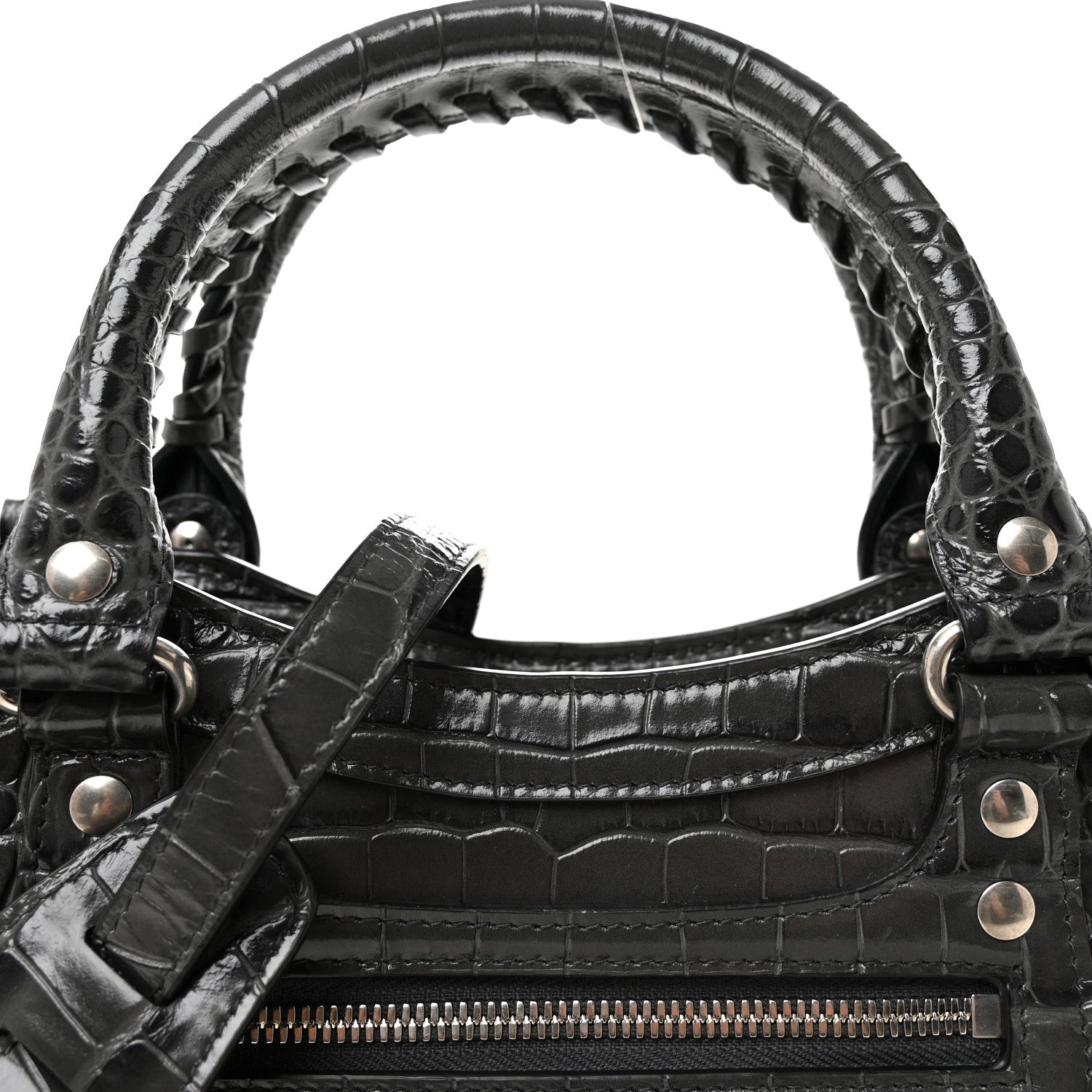 Balenciaga Shiny Supple Calfskin Crocodile Embossed Neo Classic