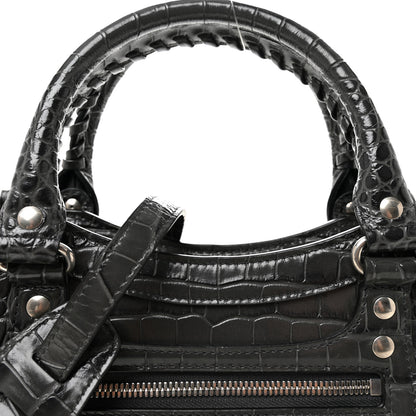 Balenciaga Shiny Supple Calfskin Crocodile Embossed Neo Classic Silver Hardware S City Dark Grey 7 of 9