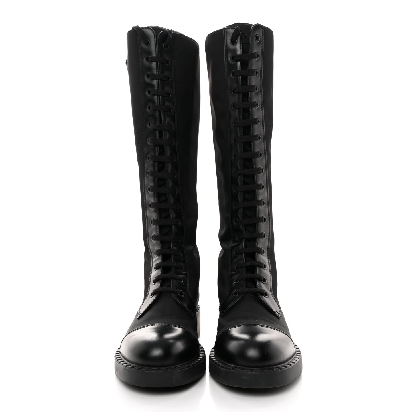 Re-Nylon Spazzolato Rois Metal Triangle Logo Tall 50mm Combat Boots 38.5 Black
