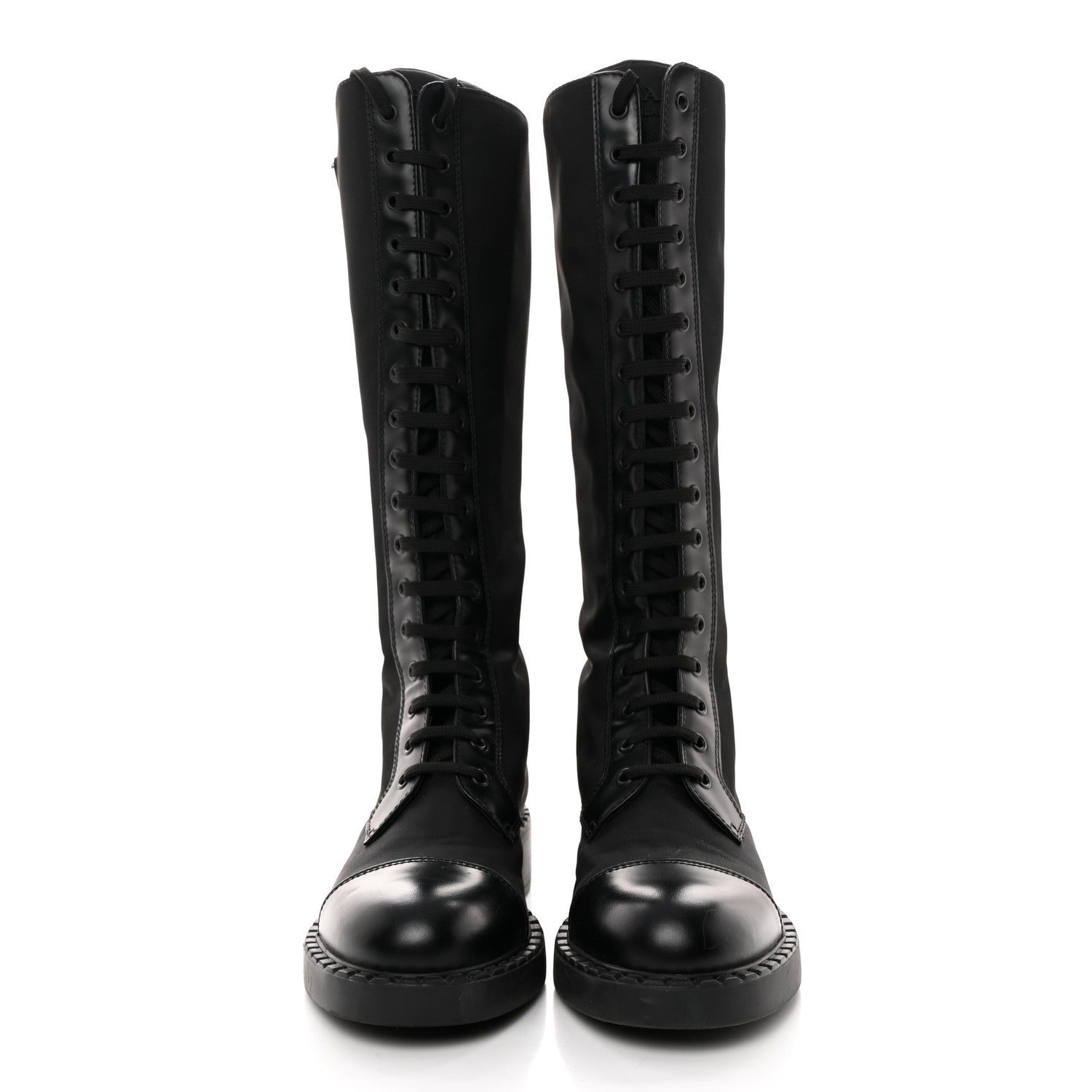 Prada Re-Nylon Spazzolato Rois Metal Triangle Logo Tall 50mm Combat Boots 38.5 Black 2 of 14