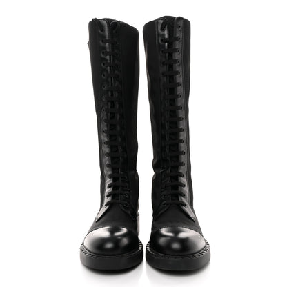 Prada Re-Nylon Spazzolato Rois Metal Triangle Logo Tall 50mm Combat Boots 38.5 Black 2 of 14