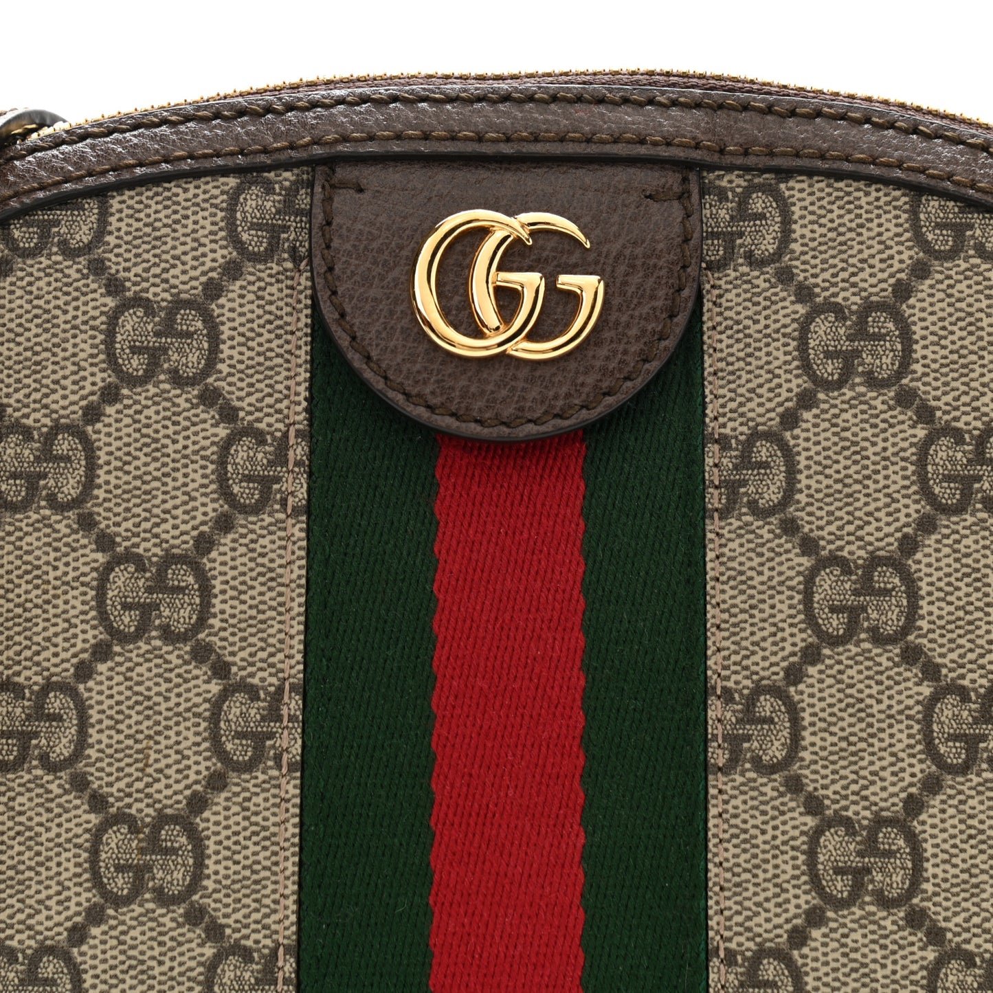 GG Supreme Monogram Textured Dollar Calfskin Web Small Ophidia Dome Shoulder Bag Beige Ebony New Acero