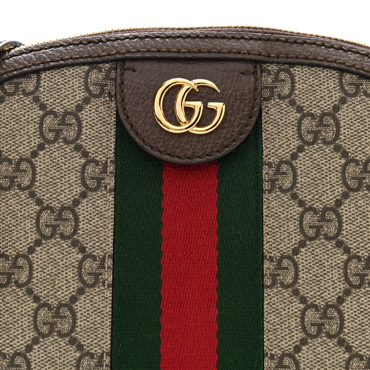 Gucci GG Supreme Monogram Textured Dollar Calfskin Web Small Ophidia Dome Shoulder Bag Beige Ebony New Acero 9 of 16