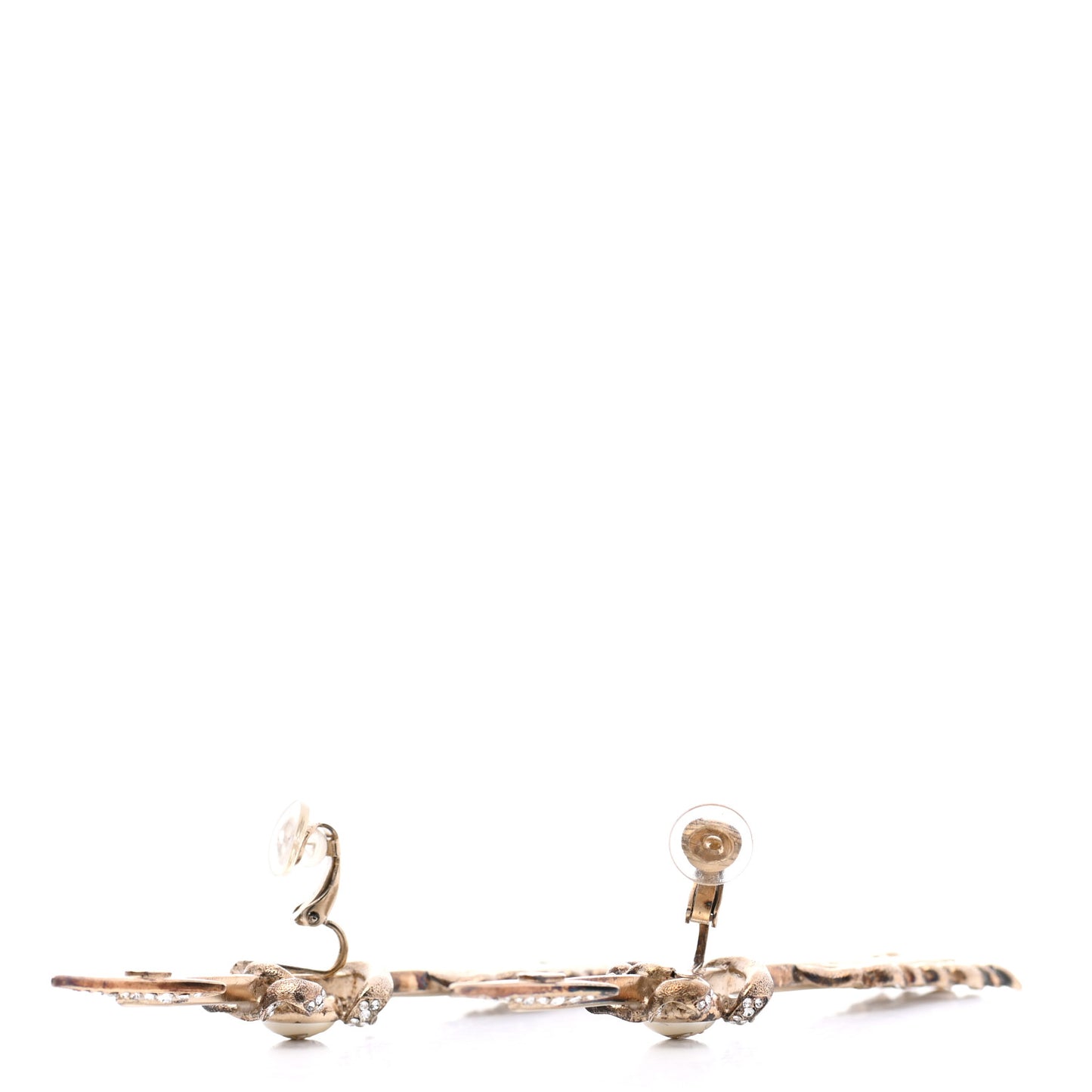 Crystal Pearl CC Arrow Clip On Earrings Gold