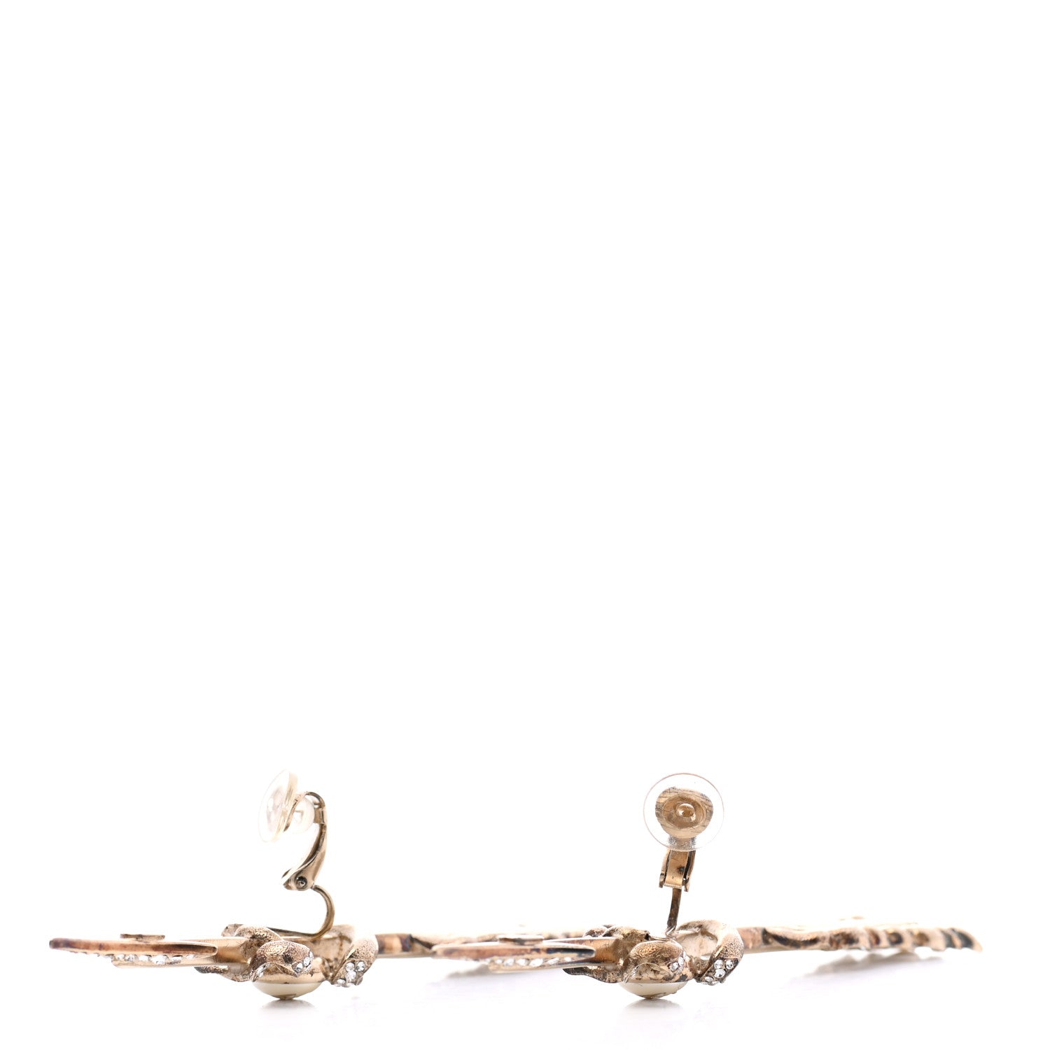 Chanel Crystal Pearl CC Arrow Clip On Earrings Gold 3 of 8