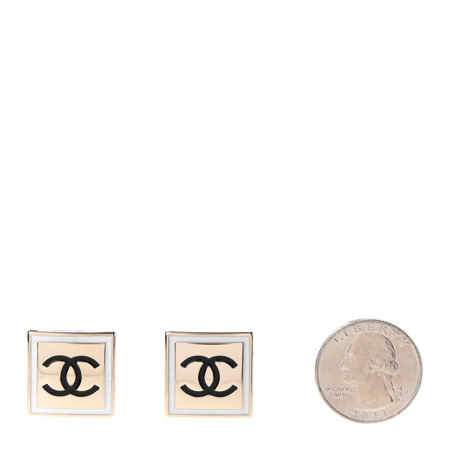 Chanel Metal Enamel CC Square Earrings Gold Black White 2 of 4