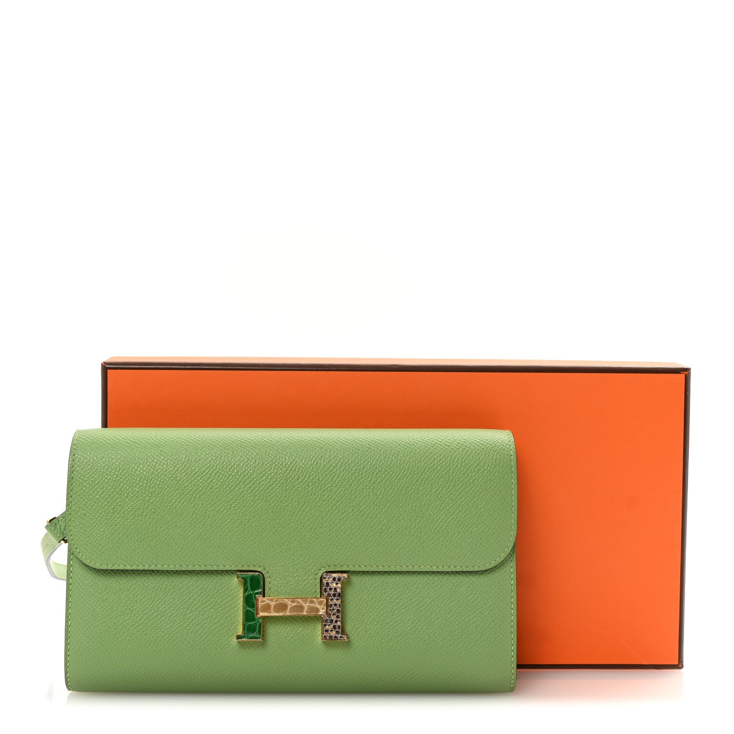 Hermes Epsom Alligator Lizard Constance Wallet To Go Vert Criquet Cactus Beige Sable Ombre 11 of 11