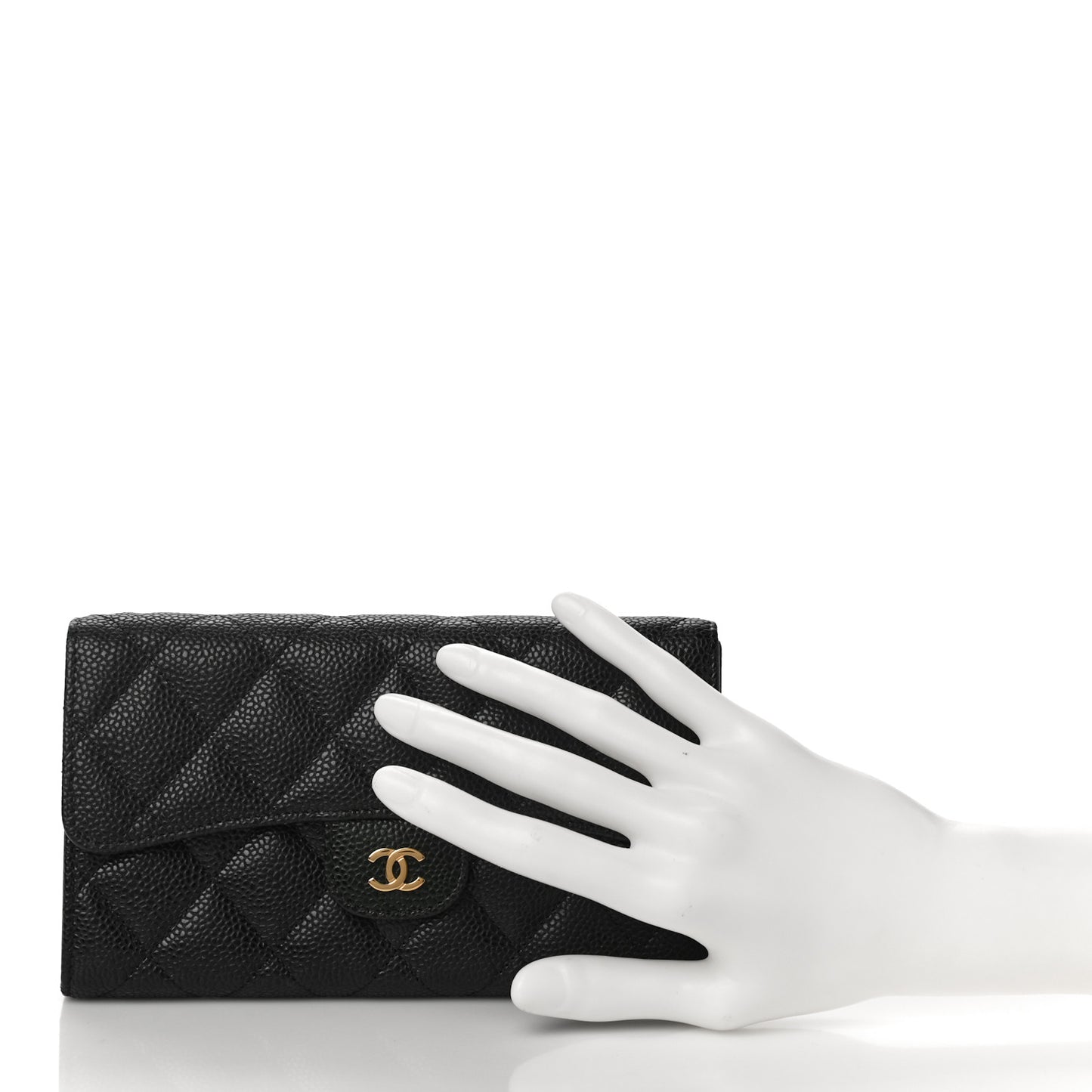 Caviar Quilted Large Flap Wallet Black