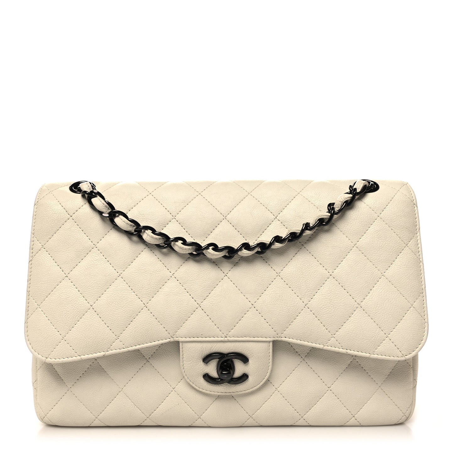 Calfskin Quilted Jumbo Double Flap White