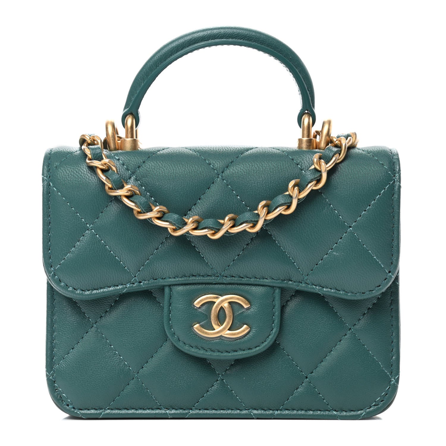 Chanel Lambskin Quilted Top Handle Flap Coin Purse With Chain Green 1 of 4