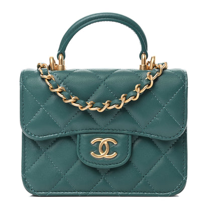 Chanel Lambskin Quilted Top Handle Flap Coin Purse With Chain Green 1 of 4