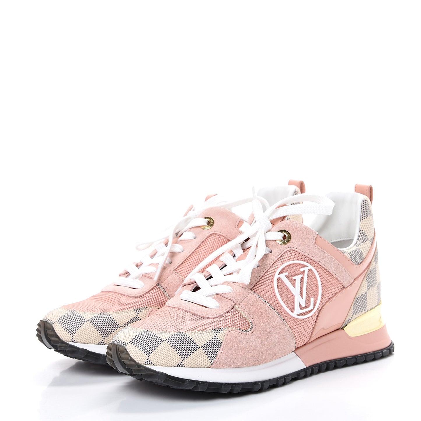 Suede Damier Azur Run Away Sneakers 36.5 Pink
