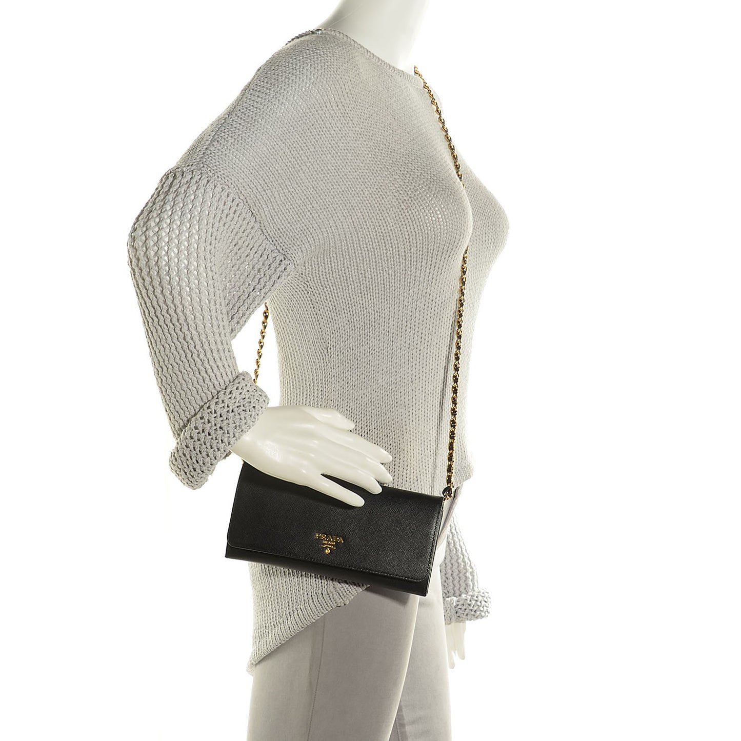 Saffiano Metal Oro Chain Wallet Nero Black