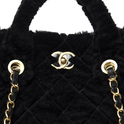 Chanel Shearling Tweed Shopper Tote Black 10 of 10