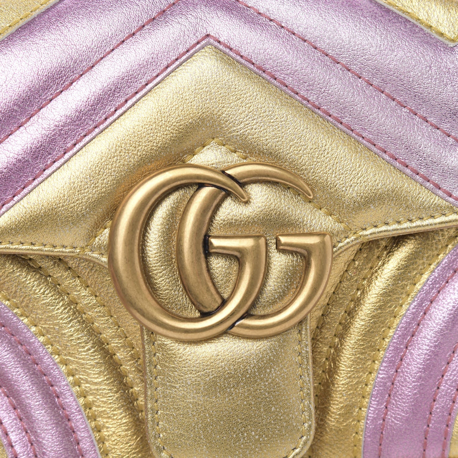 Gucci Metallic Calfskin Matelasse Mini GG Marmont Shoulder Bag Gold Pink 10 of 11