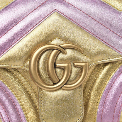 Gucci Metallic Calfskin Matelasse Mini GG Marmont Shoulder Bag Gold Pink 10 of 11