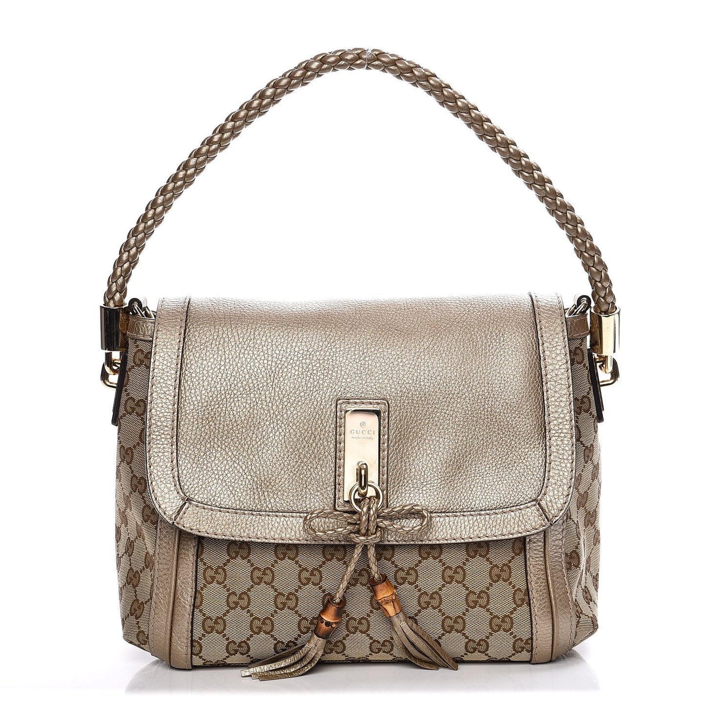 Monogram Calfskin Medium Bella Flap Bag Beige Ebony Champagne