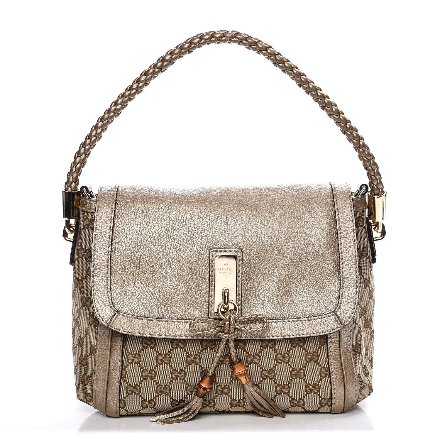 Gucci Monogram Calfskin Medium Bella Flap Bag Beige Ebony Champagne 1 of 14