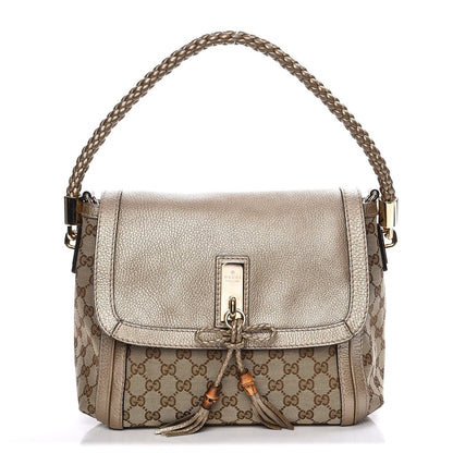 Gucci Monogram Calfskin Medium Bella Flap Bag Beige Ebony Champagne 1 of 14