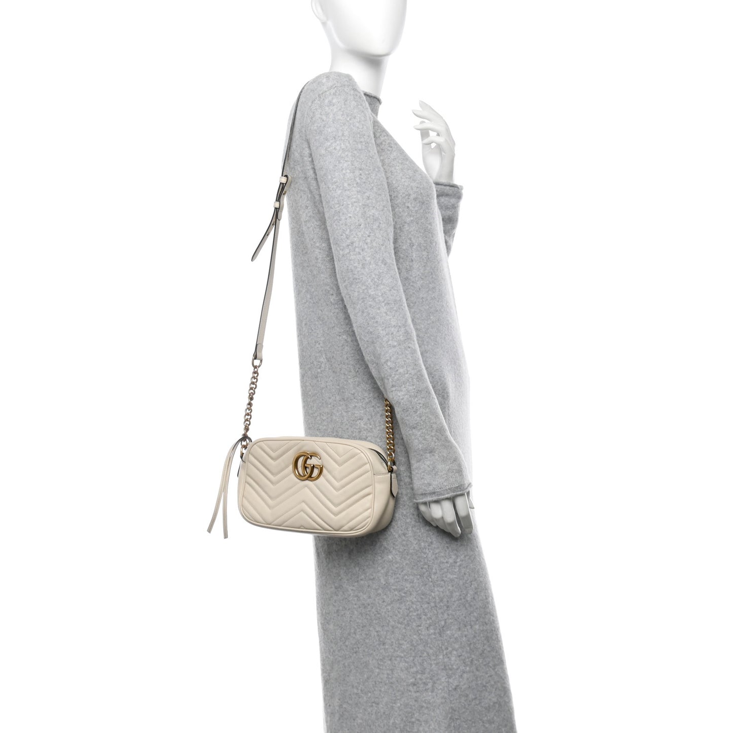 Calfskin Matelasse Small GG Marmont Chain Shoulder Bag White