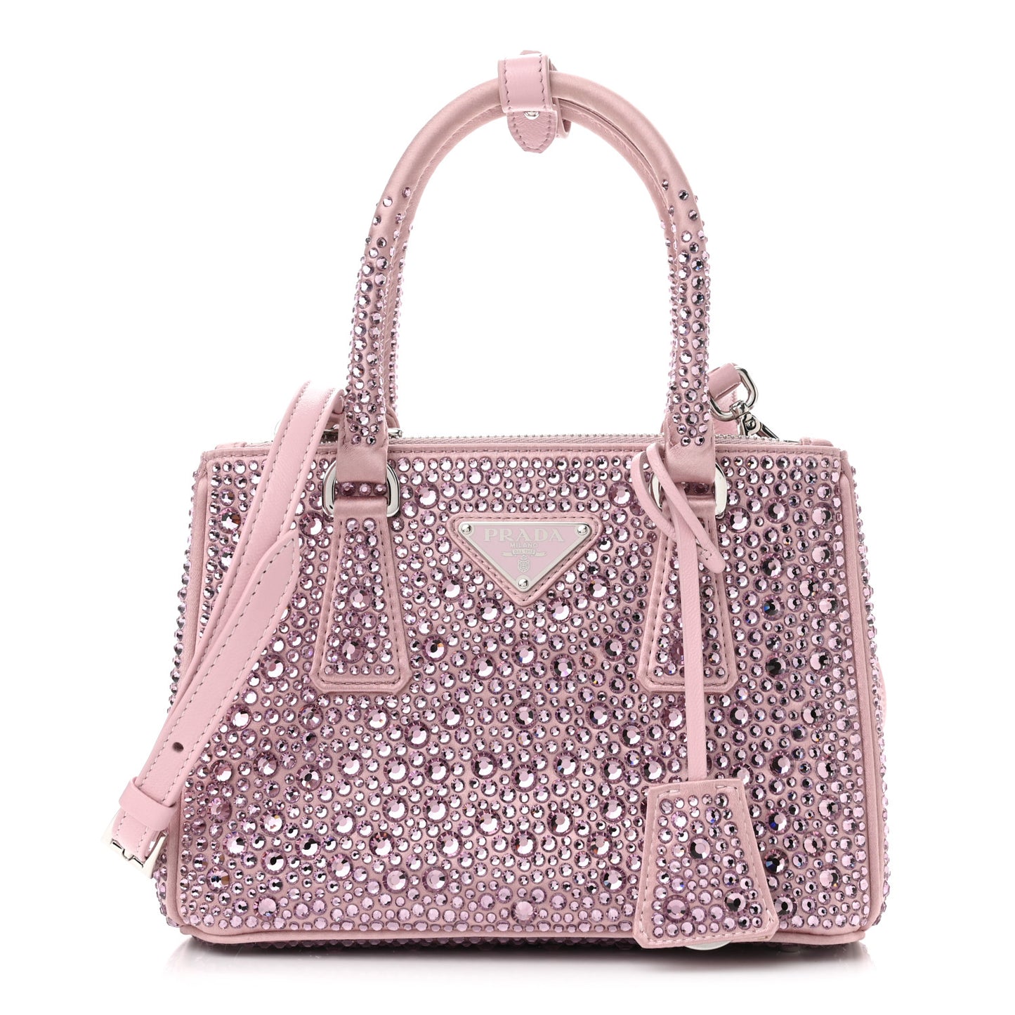 Satin Crystal Mini Galleria Double Zip Tote Alabastro