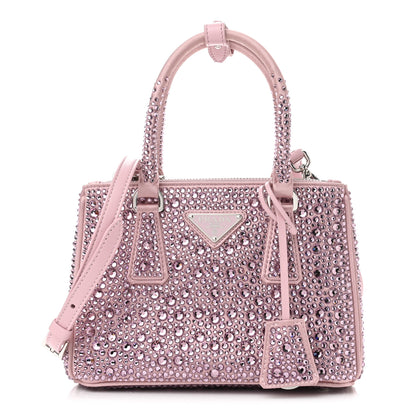 Prada Satin Crystal Mini Galleria Double Zip Tote Alabastro 1 of 9