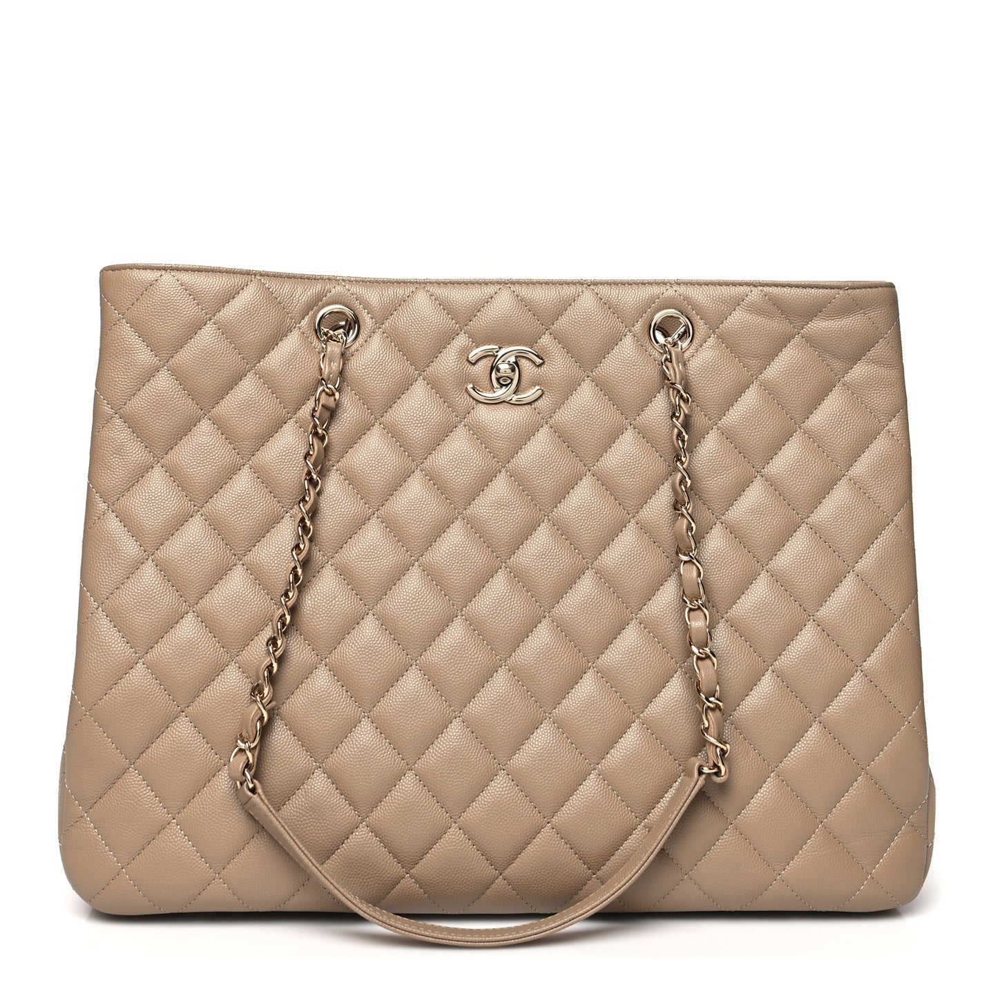 Caviar Quilted Large Shopping Tote Dark Beige