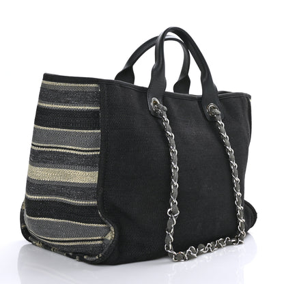 Chanel Striped Canvas Medium Deauville Tote Grey Black 2 of 9