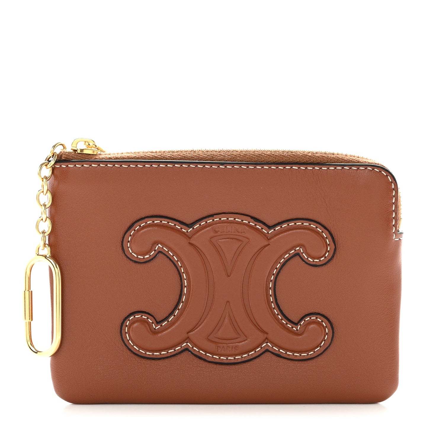 Smooth Calfskin Cuir Triomphe Coin and Card Pouch With Hook Tan