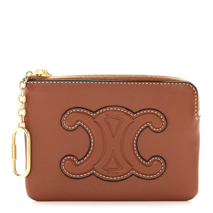 Celine Smooth Calfskin Cuir Triomphe Coin and Card Pouch With Hook Tan 1 of 8