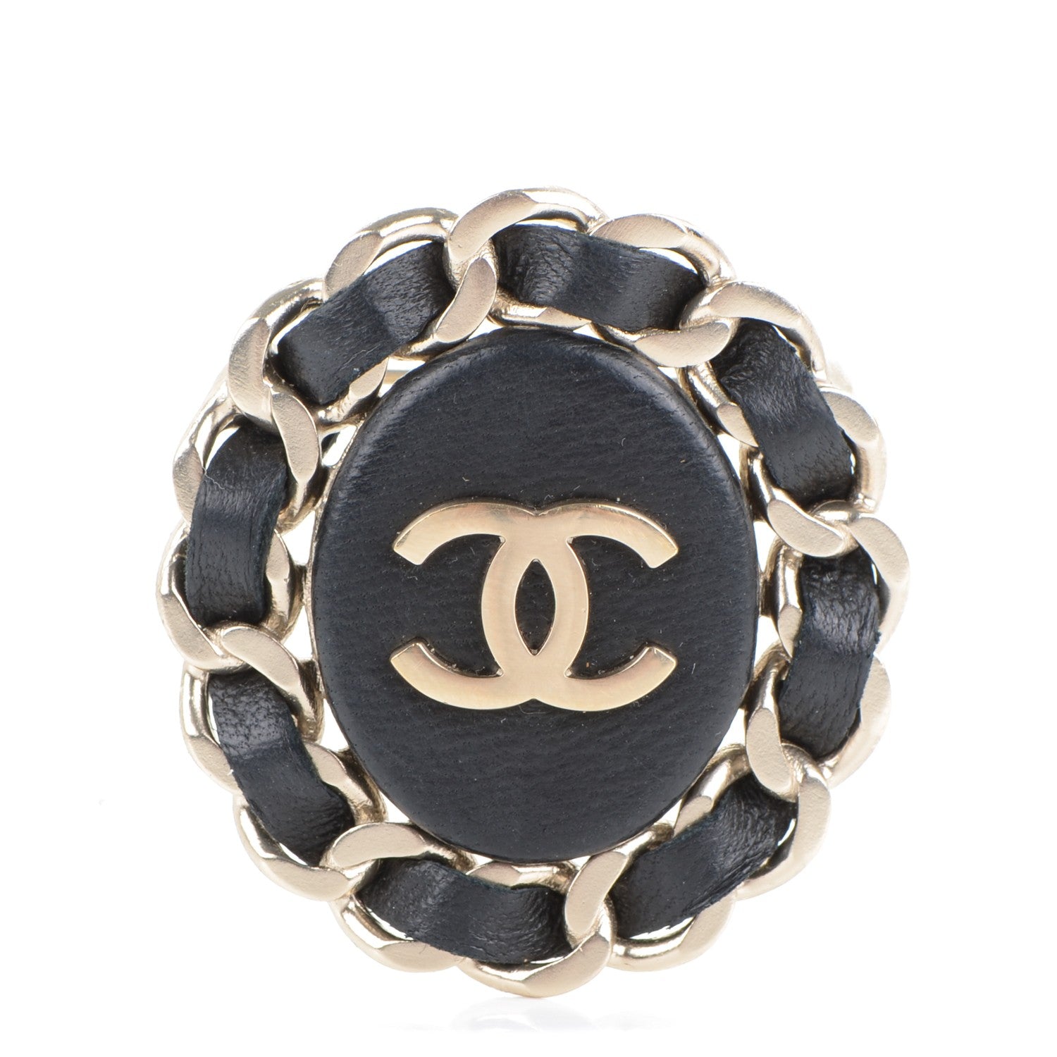 Chanel Lambskin CC Brooch Black Gold 1 of 4