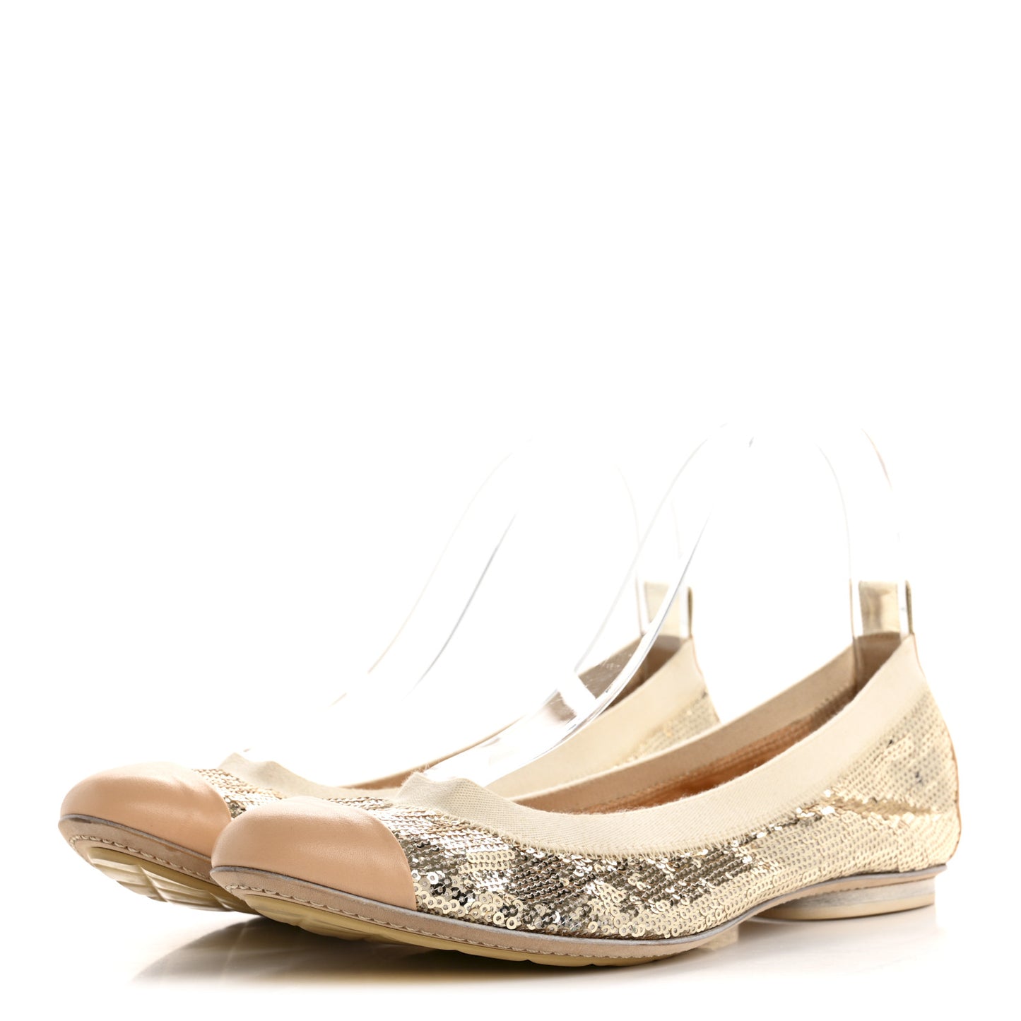 Sequin Lambskin Cap Toe Ballerina Flats 40 Gold