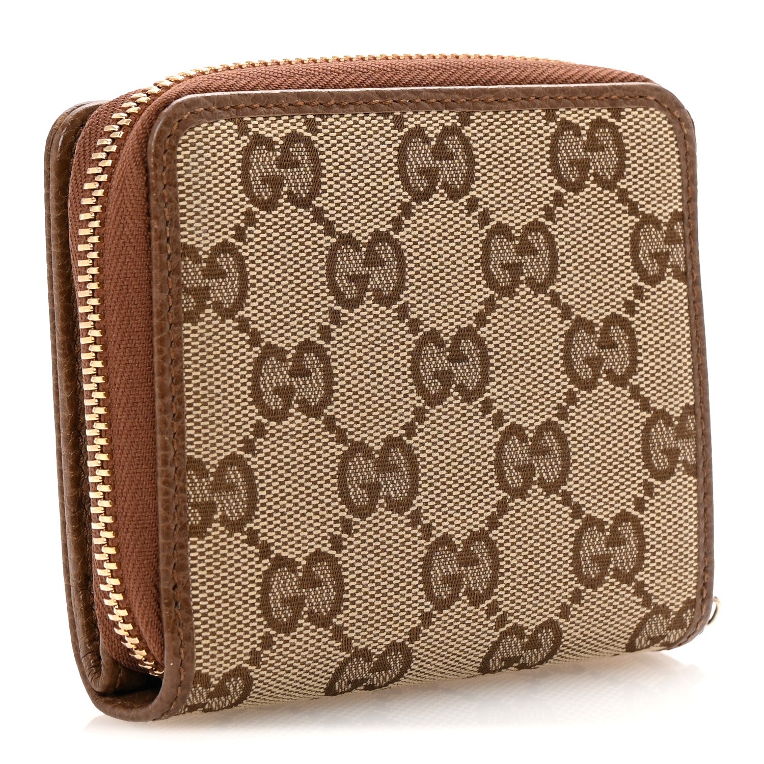 Gucci Monogram Dollar Calfskin Zip Around French Wallet Beige Ebony Tabacco 3 of 8