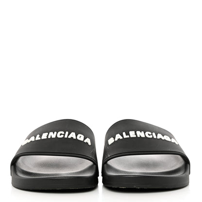 Balenciaga PVC Logo Mens Pool Slide Sandals 38 Black White 2 of 10