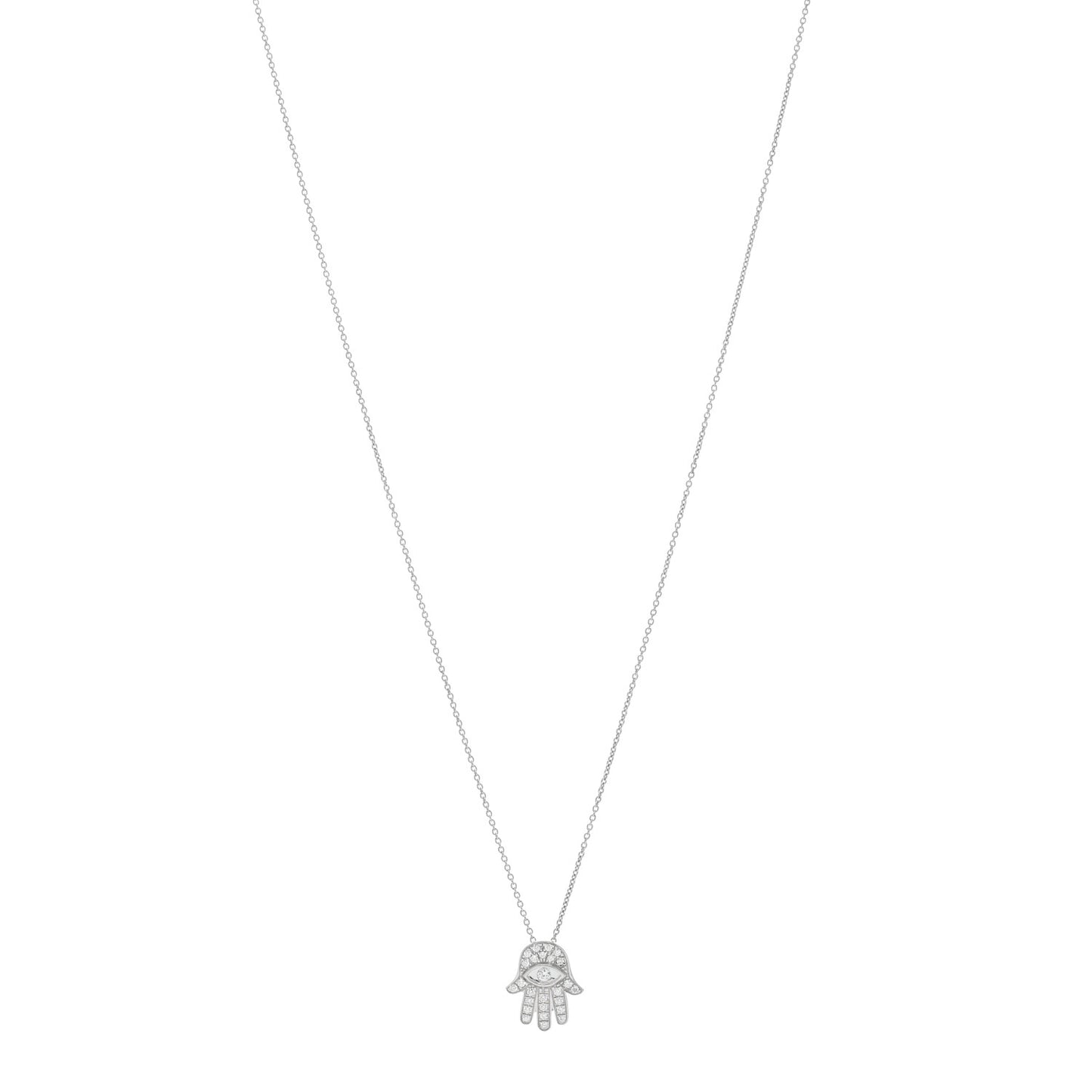 18K White Gold Diamond Tiny Treasures Hamsa Pendant Necklace