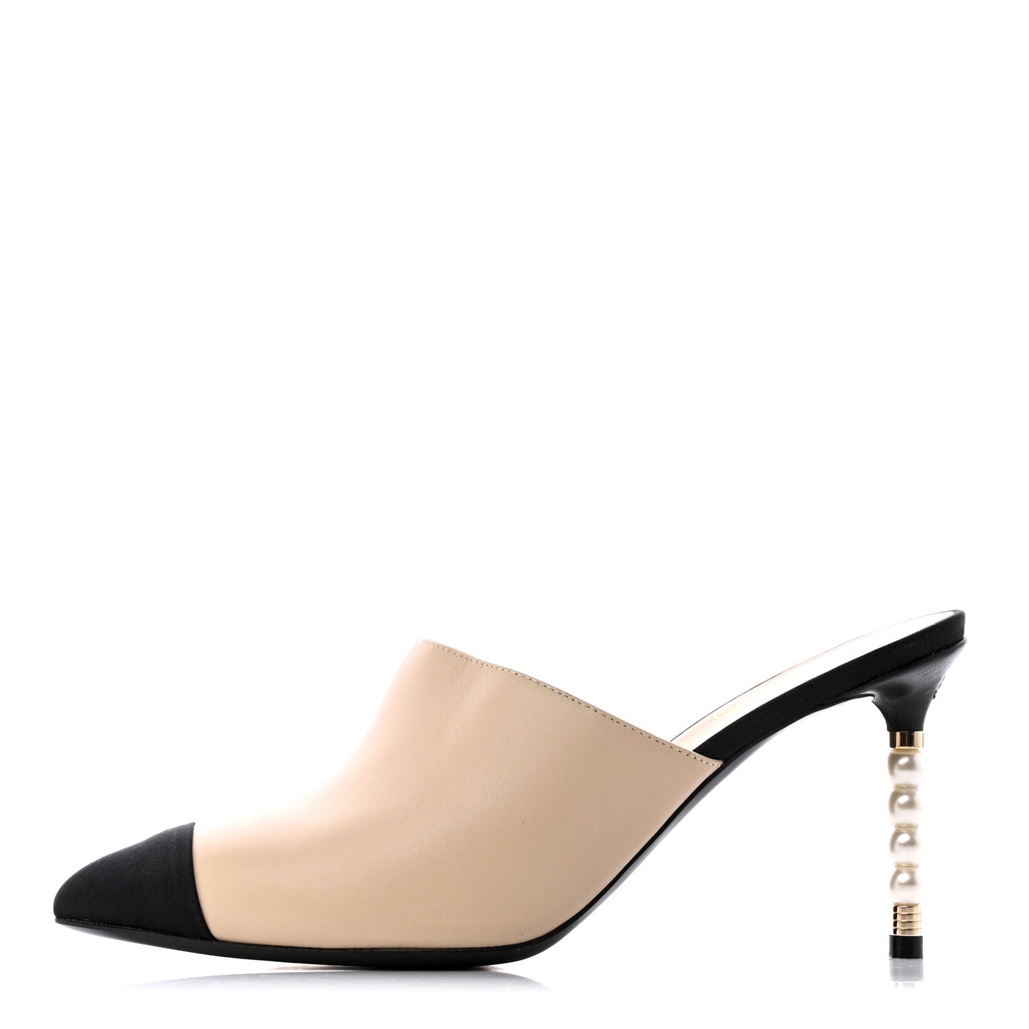 Lambskin Grosgrain Cap Toe Pearl Mule 37.5 Beige Black