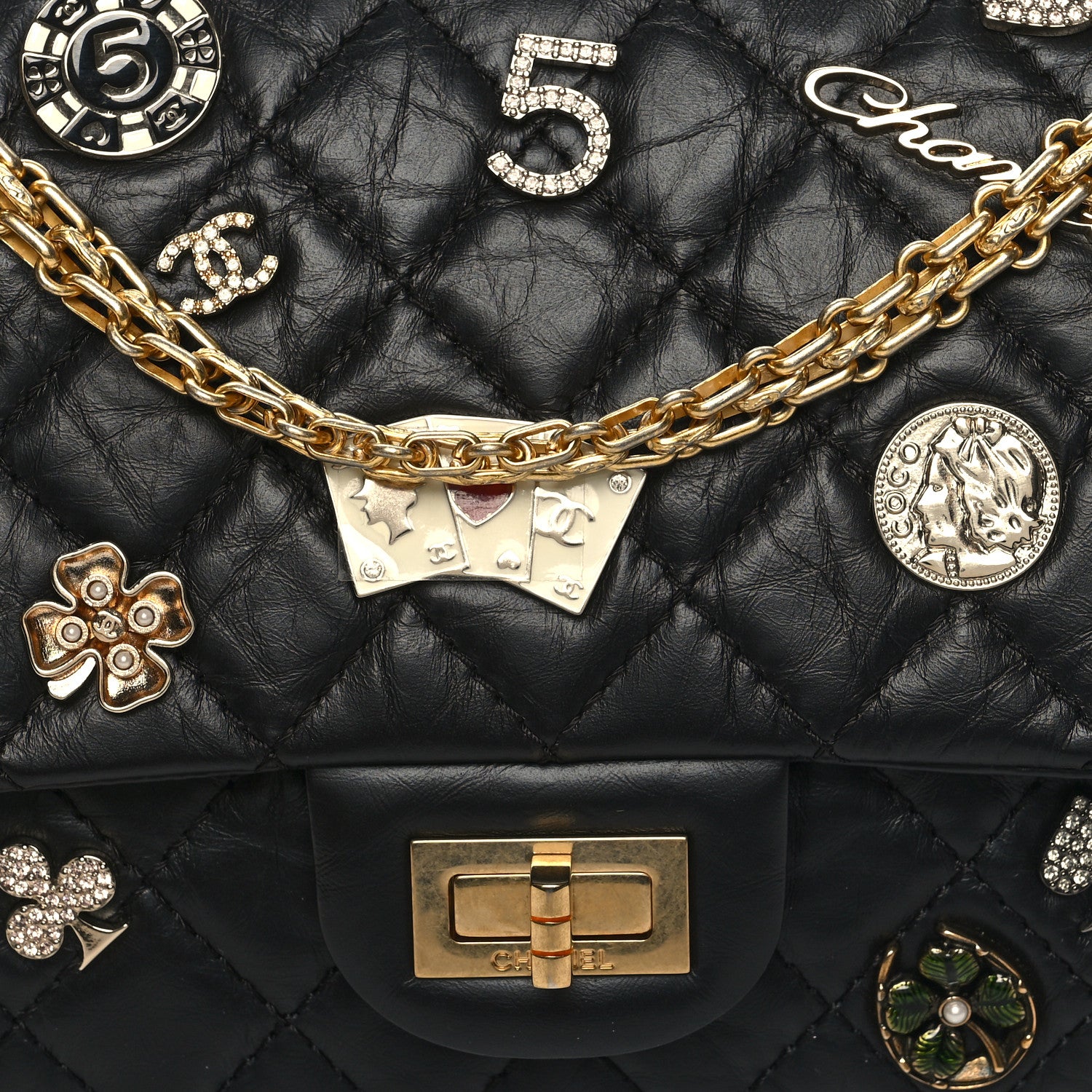 Chanel Aged Calfskin Lucky Charms 2.55 Reissue 225 Flap Black 8 of 10