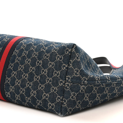 Gucci Denim GG Monogram Web Large Giglio Tote Blue 10 of 10