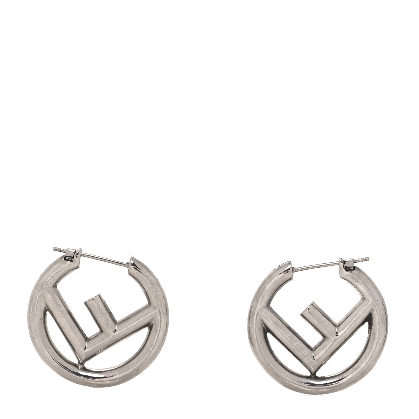 Metal FF Hoop Earrings Silver