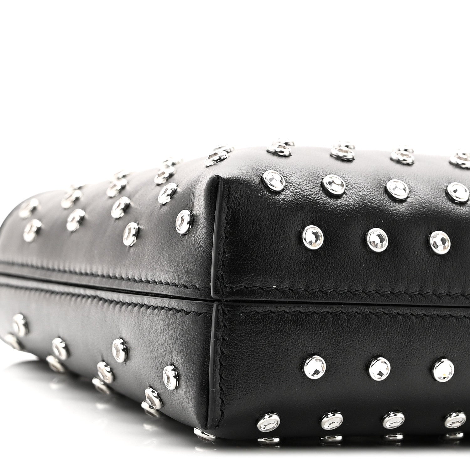 Salvatore Ferragamo Calfskin Studded Trifolio Shoulder Bag Black 8 of 9