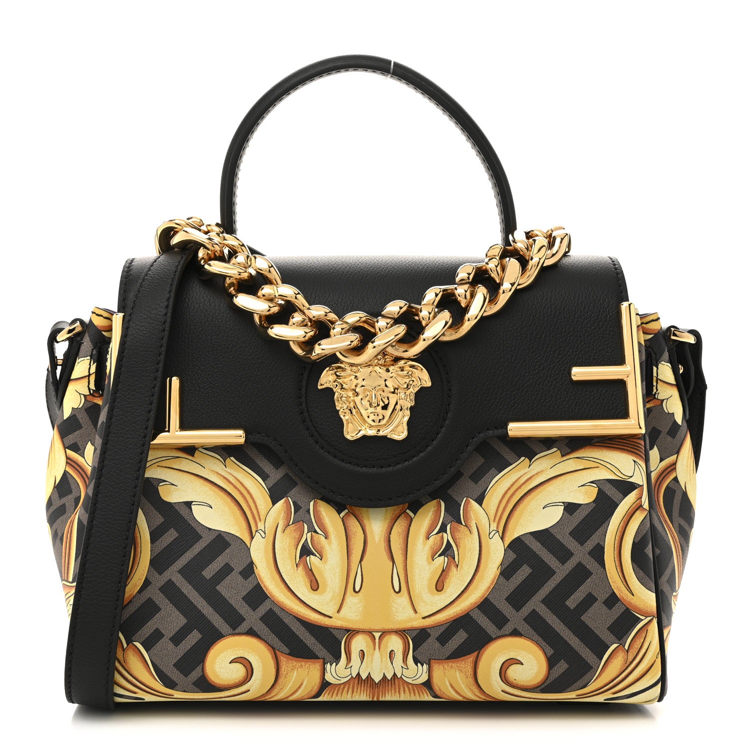 Versace X FENDI Grained Calfskin Fendace La Medusa Medium Top Handle Bag Black Multicolor 1 of 9