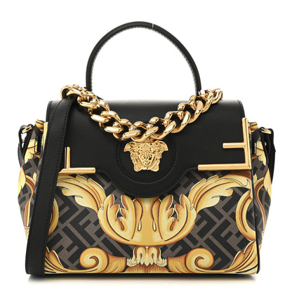 Versace X FENDI Grained Calfskin Fendace La Medusa Medium Top Handle Bag Black Multicolor 1 of 9