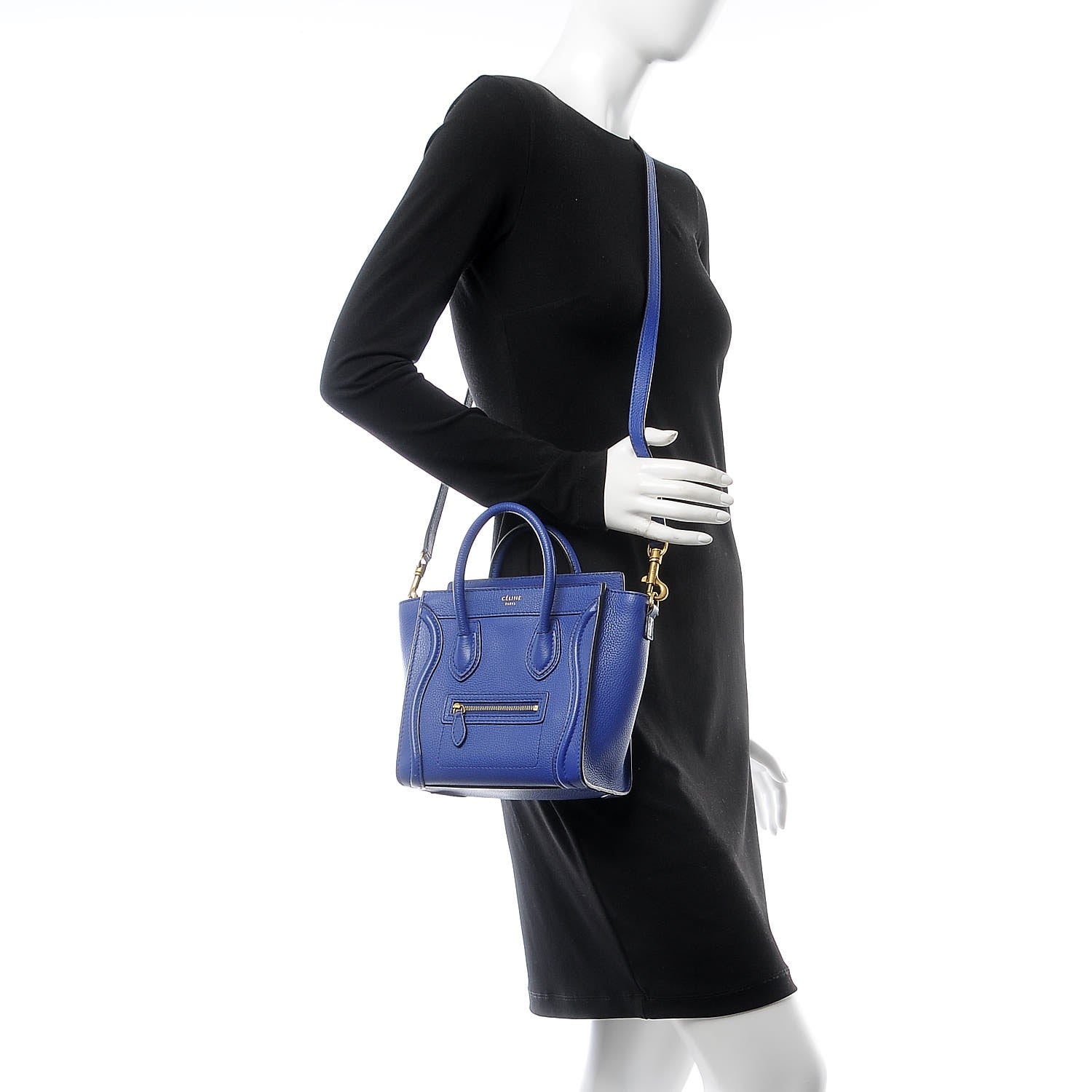 Celine Drummed Calfskin Nano Luggage Indigo 2 of 11