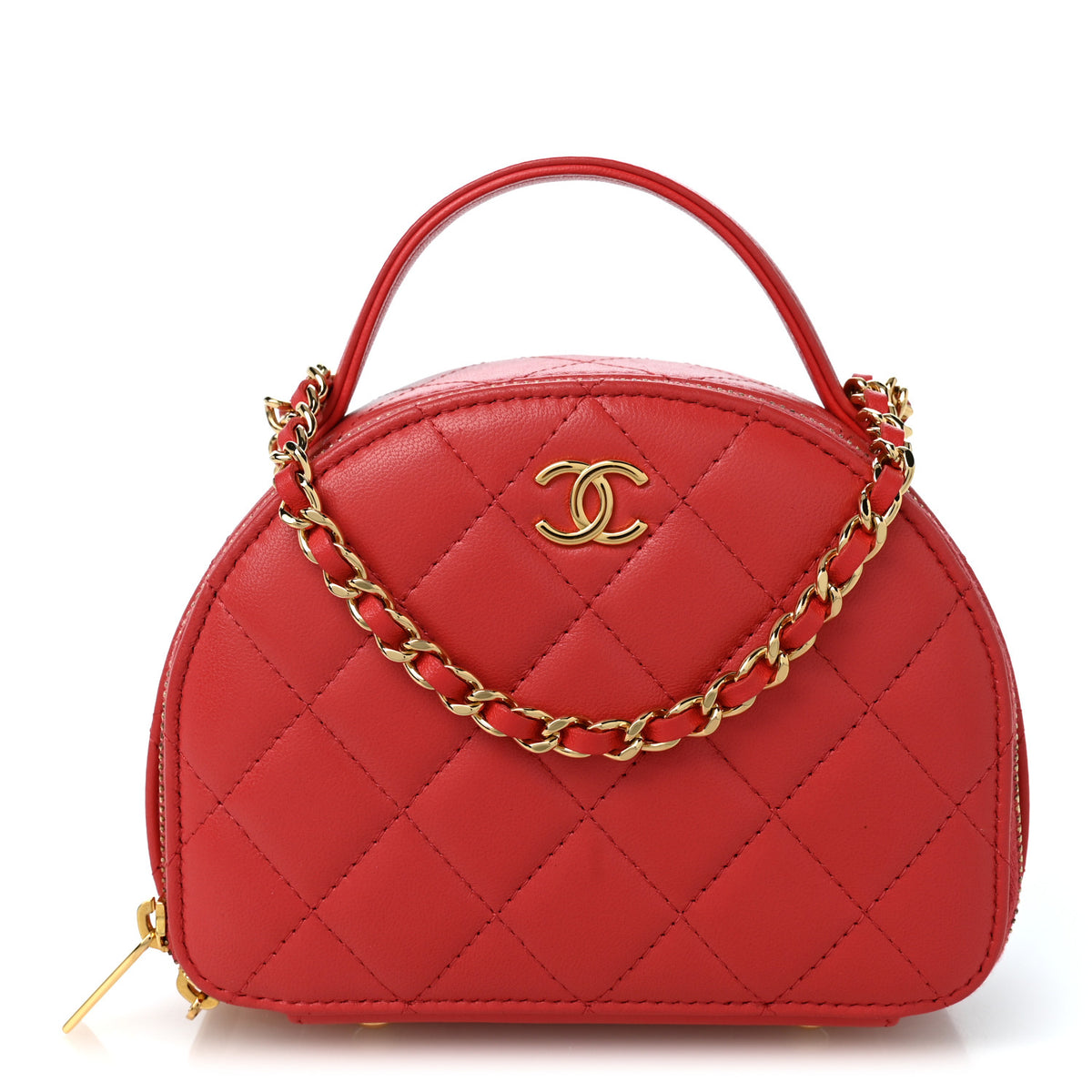 Lambskin Quilted Small Chic Riviera Top Handle Vanity Case Red