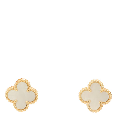 Van Cleef & Arpels 18K Yellow Gold Mother of Pearl Sweet Alhambra Earrings 1 of 4
